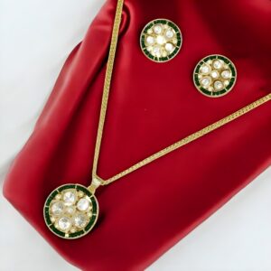Kazaara “Green Bloom” Kundan Pendant Set