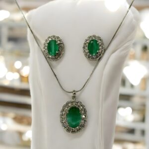 Kazaara “Glistening Grove” Emerald Halo Pendant Set