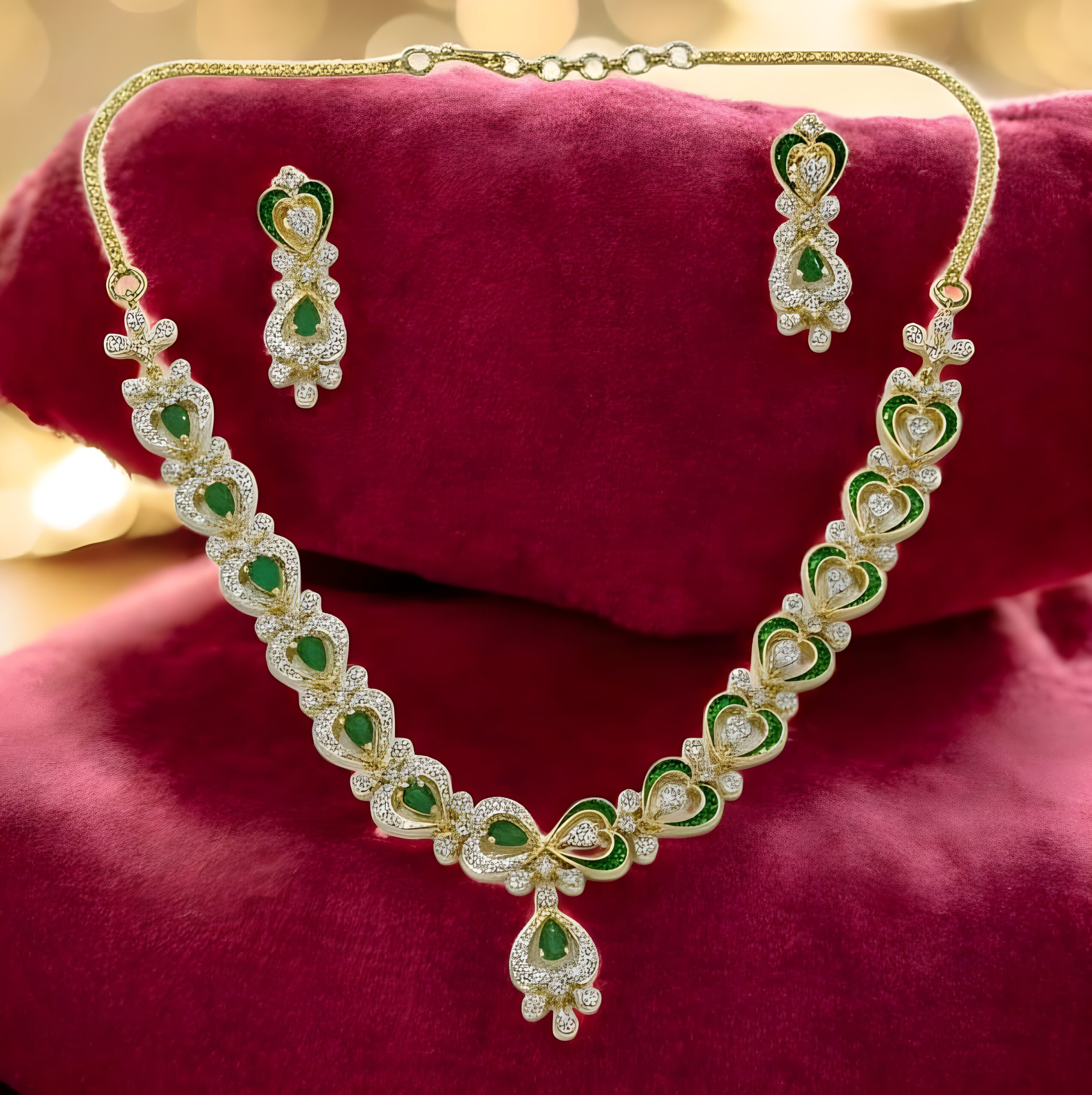 Kazaara | Emerald Heart AD Necklace Set