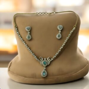 Kazaara | Sea Green Peacock Charm Necklace Set