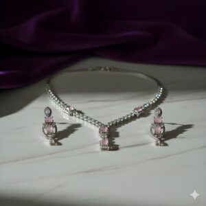 Kazaara | Rose Quartz Glam AD Necklace Set