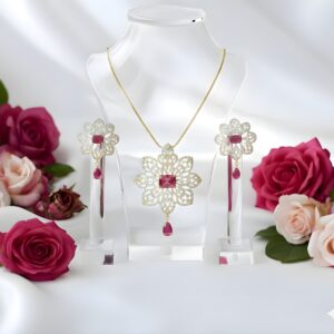 Kazaara | Ruby Cascade AD Pendant Set