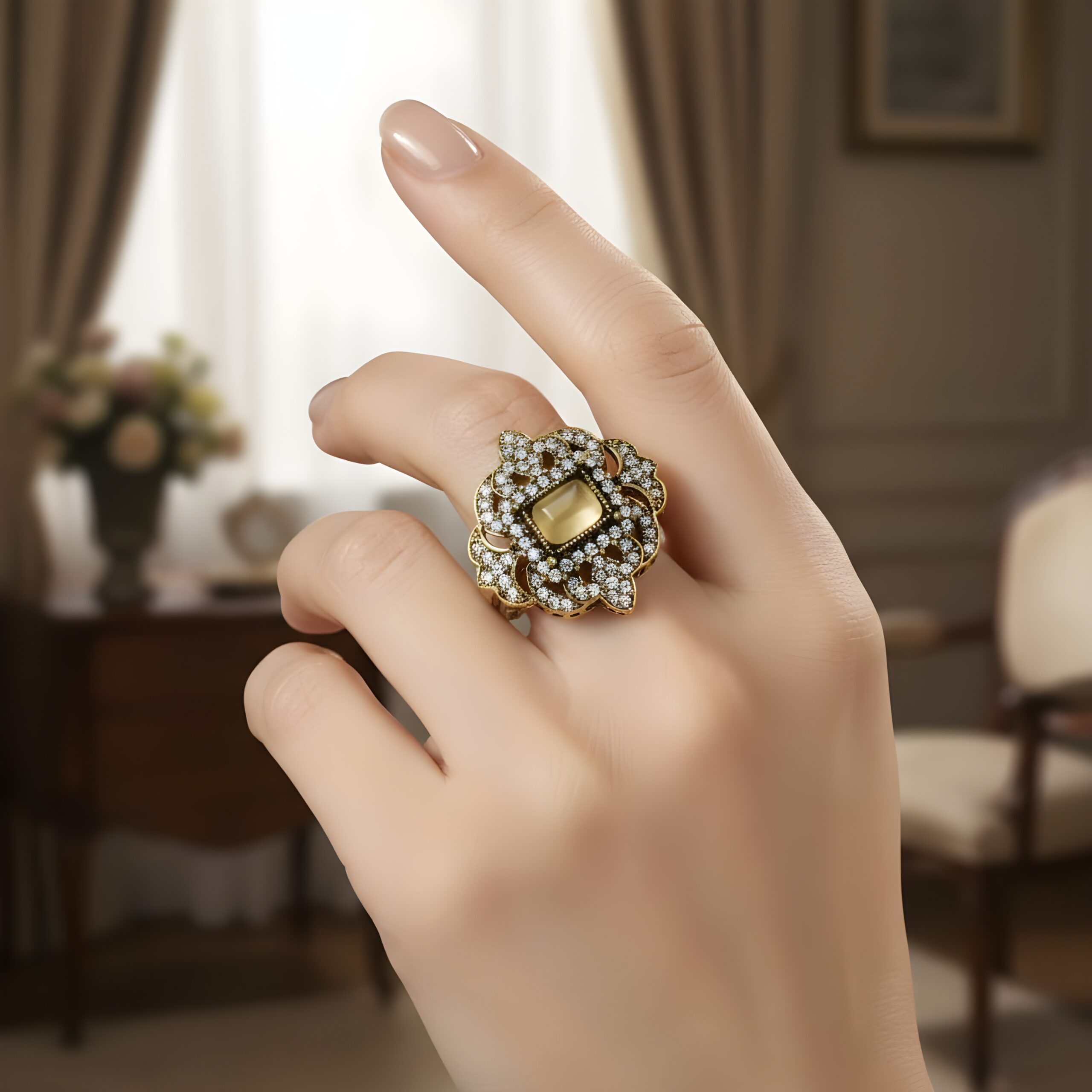 Kazaara | Cat's Eye Blossom Adjustable Ring