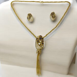 Kazaara | The 'Crimson Bloom' Tassel AD Pendant Set